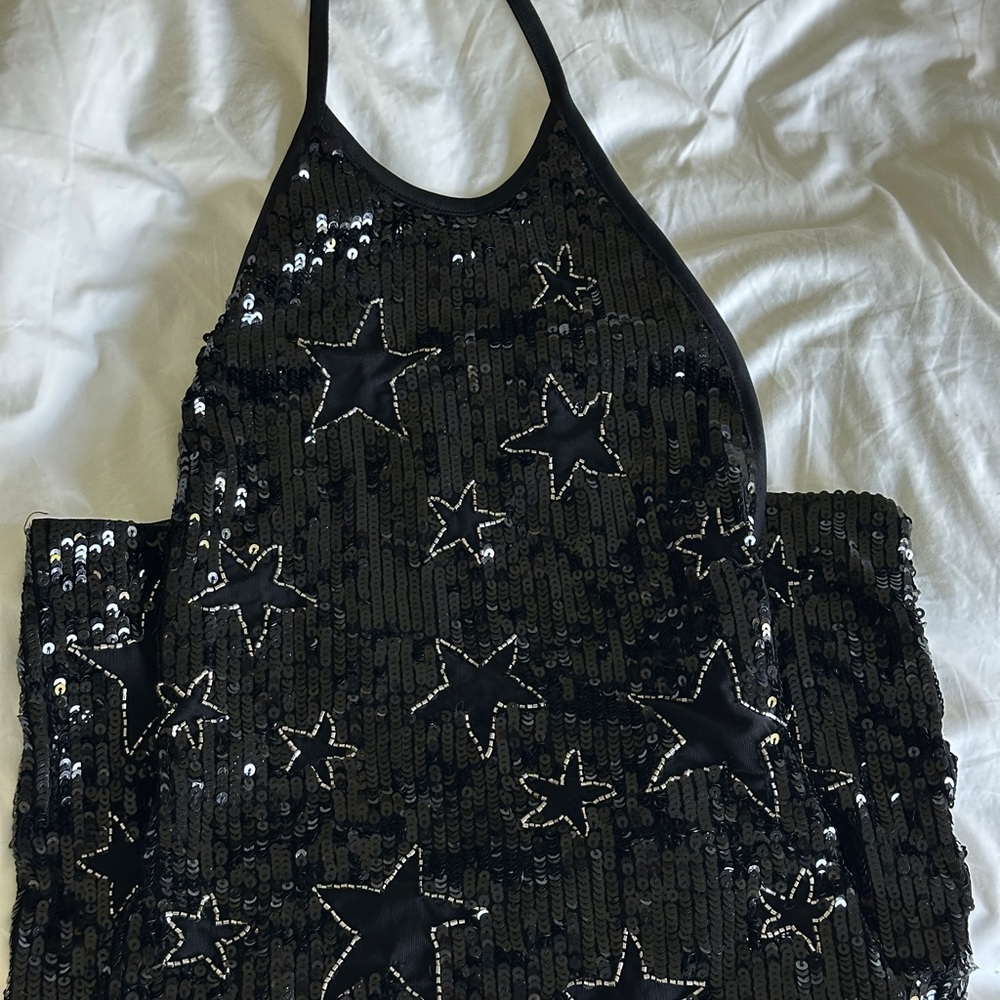 Black Sequin Star Halter dress